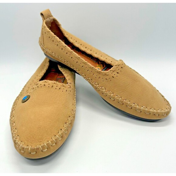 HUSH PUPPIES 57919 Suede Slip-On Moccasin Flats~Aztec Southwest~Tan~Women Sz 6W - Picture 6 of 10